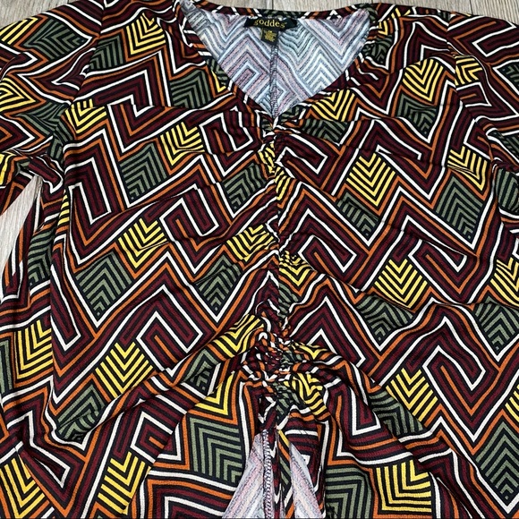 Goddess Ruched Drawstring Geometric Print Blouse - Picture 4 of 4